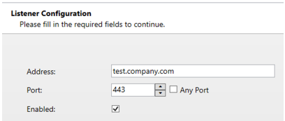 Add new listener configuration wizard