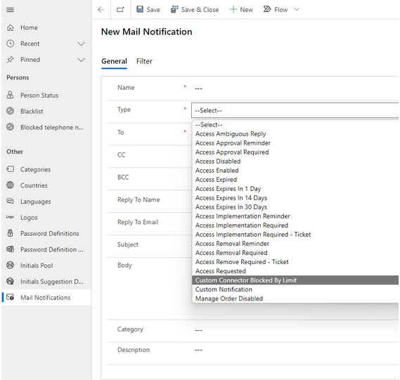CustomConnector InboundChangeLimit MailNotification