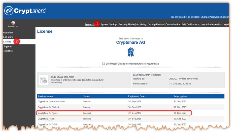 Cryptshare Server License Cryptshare for Notes EN