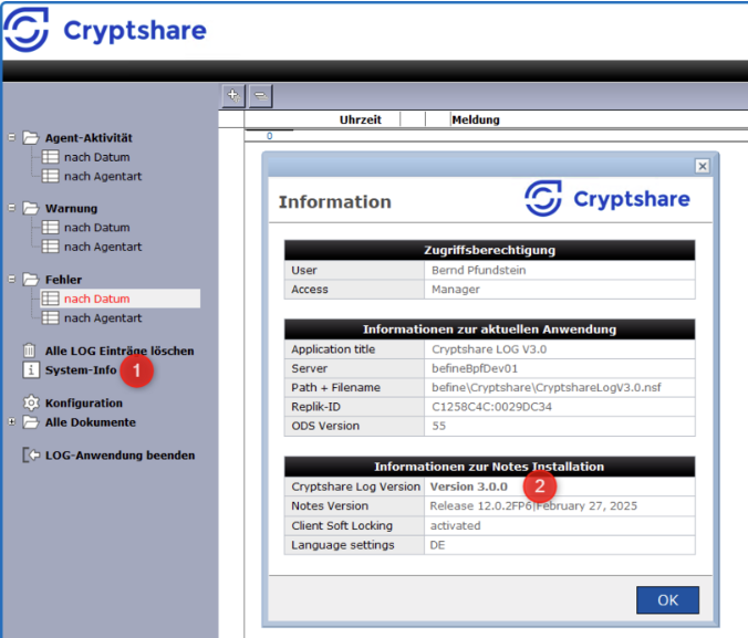 Log Info Dialog DE