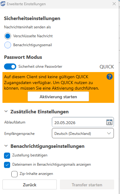 activate quick password