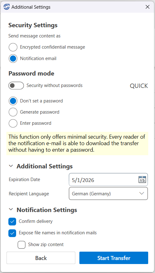 provide security settings