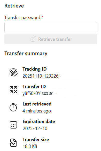 transfer summary recipient