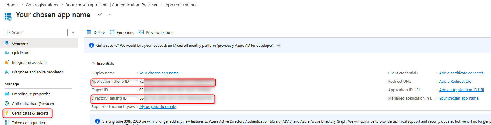 Application and tenant ids