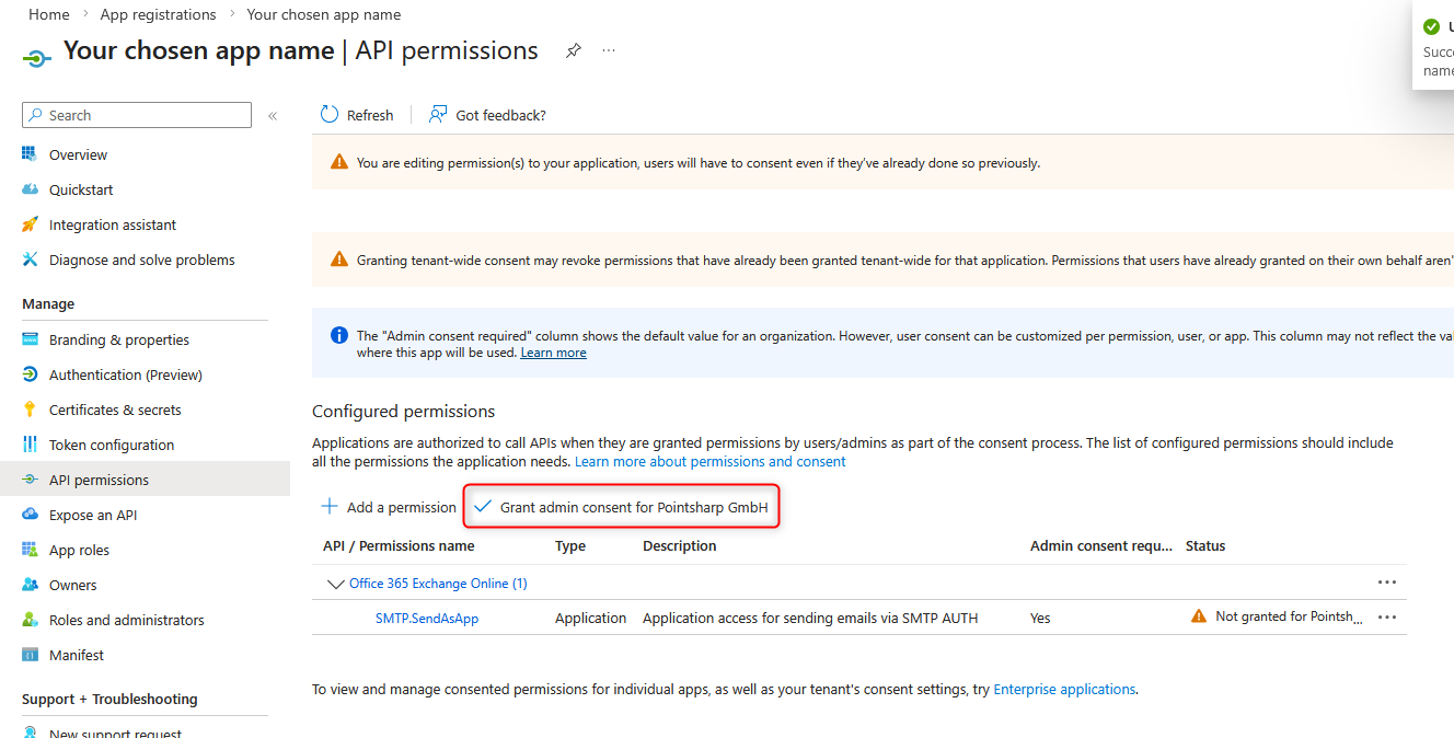 Grant admin consent