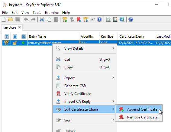 Keystore explorer append certificate