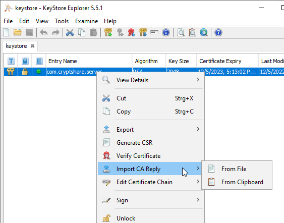 Keystore explorer import ca reply