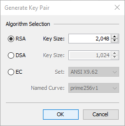 Keystore explorer keypair options