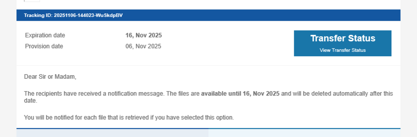 Transfer Status email notification