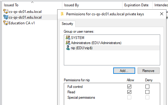 Assign Read permission to the service account